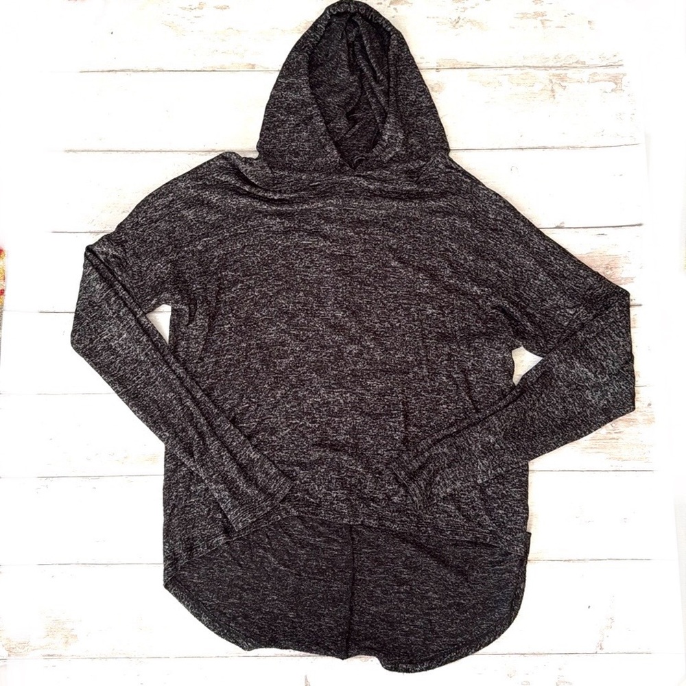 Women’s L/G Marled Dark Gray Hooded Short Sweater Long Sleeves Size Large